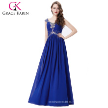 Grace Karin Sexy mujeres sin mangas de espalda larga gasa elegante vestido de noche azul formal formal CL6189